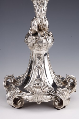 Napoléon III - Merite - Paire de candélabres zoomorphe en argent massif XIXe siècle