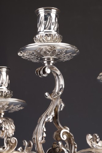 Antiquités - Merite - Paire de candélabres zoomorphe en argent massif XIXe siècle
