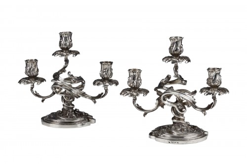 Cardeilhac - Pair of low candelabras in sterling silver 3 lights 19th 