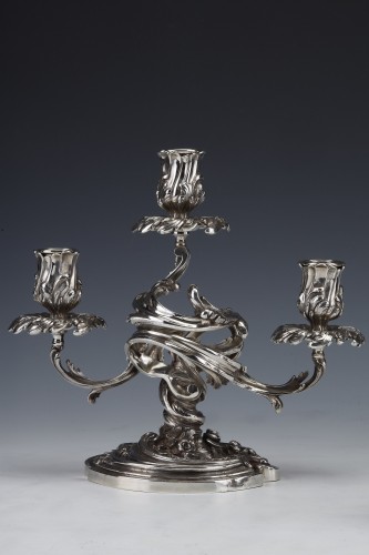 Antique Silver  - Cardeilhac - Pair of low candelabras in sterling silver 3 lights 19th 