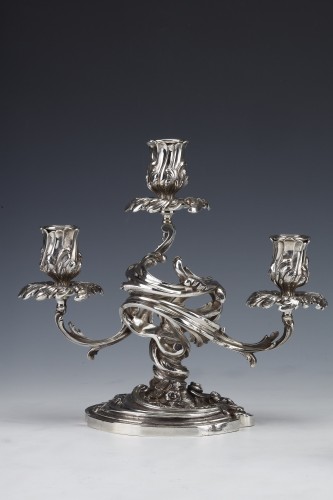 Cardeilhac - Pair of low candelabras in sterling silver 3 lights 19th  - 