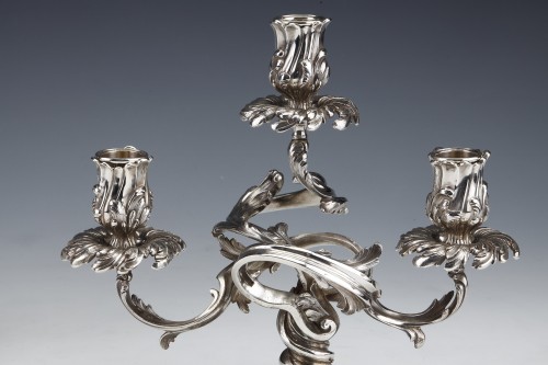 Cardeilhac - Pair of low candelabras in sterling silver 3 lights 19th  - Napoléon III