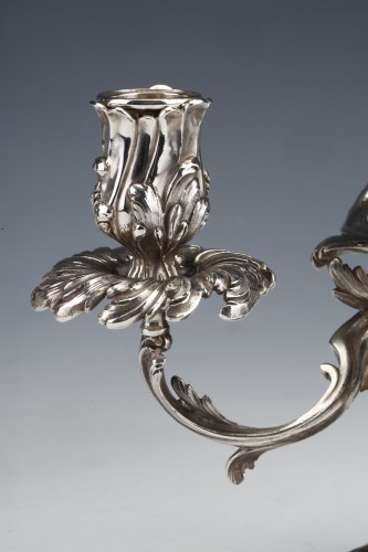 Napoléon III - Cardeilhac - Pair of low candelabras in sterling silver 3 lights 19th 