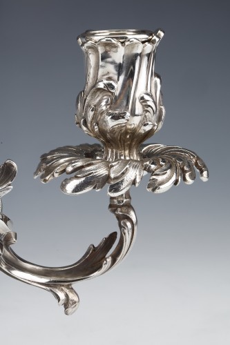 Antiquités - Cardeilhac - Pair of low candelabras in sterling silver 3 lights 19th 