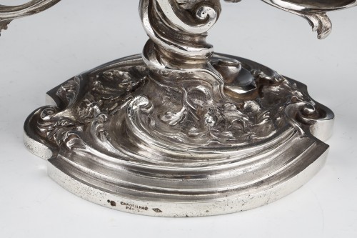 Antiquités - Cardeilhac - Pair of low candelabras in sterling silver 3 lights 19th 