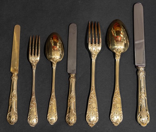 19th century - Victor Boivin - Cutlery Set In Silver &amp; Vermeil 220 Pieces - Late 19th
