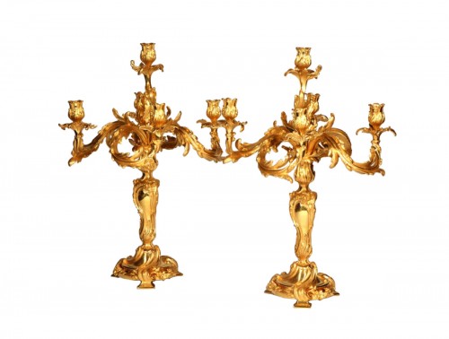 Pair of late 19th century gold bronze candelabras