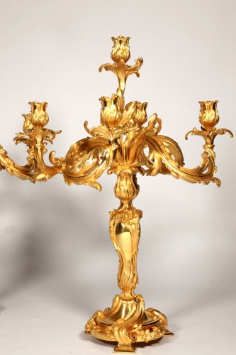 Pair of late 19th century gold bronze candelabras - Lighting Style Napoléon III