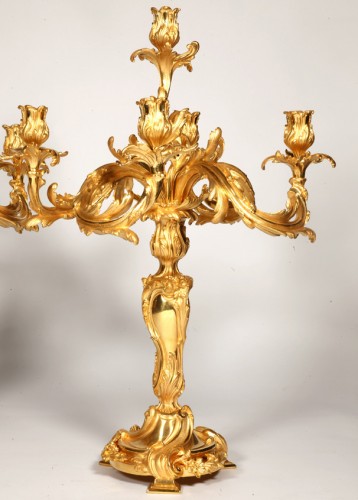 Napoléon III - Pair of late 19th century gold bronze candelabras