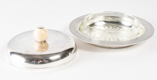 XXe siècle - Puiforcat - Beurrier couvert en argent massif époque Art Deco