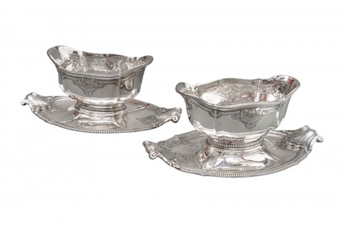 Lapparra &amp;  Gabriel - Pair Of Sauceboats On Tray In Sterling Silver 