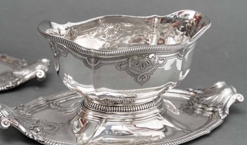 silverware & tableware  - Lapparra &amp;  Gabriel - Pair Of Sauceboats On Tray In Sterling Silver 