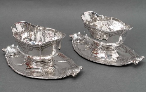 Art nouveau - Lapparra &amp;  Gabriel - Pair Of Sauceboats On Tray In Sterling Silver 