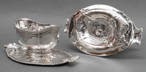 Antiquités - Lapparra Gabriel - Pair Of Sauceboats On Tray In Sterling Silver 