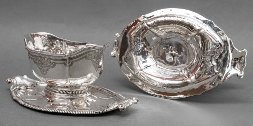 Antiquités - Lapparra &amp;  Gabriel - Pair Of Sauceboats On Tray In Sterling Silver 