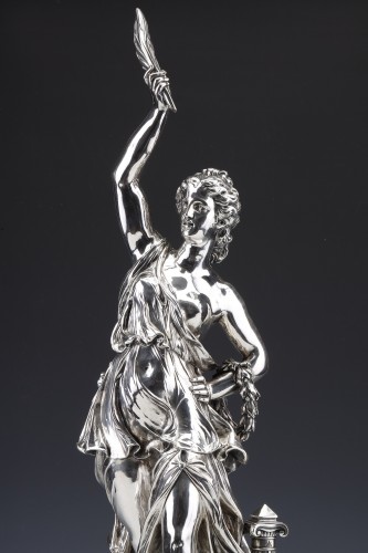 Antique Silver  - Jacques Léonard Maillet (1823-1894) - Allegorical Statue In Sterling Silver  XIXe