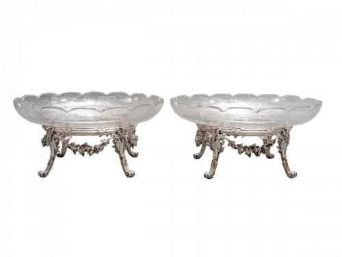 L. Lapar - Pair of cups in engraved crystal and sterling silver 19th 
