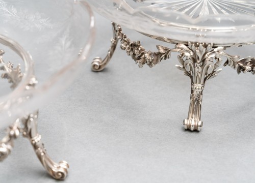 silverware & tableware  - L. Lapar - Pair of cups in engraved crystal and sterling silver 19th 