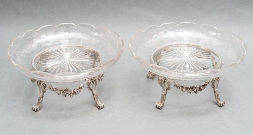 L. Lapar - Pair of cups in engraved crystal and sterling silver 19th  - 