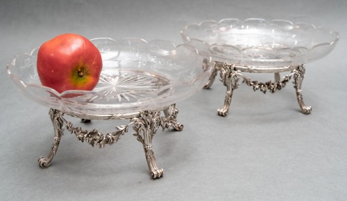 L. Lapar - Pair of cups in engraved crystal and sterling silver 19th  - Napoléon III