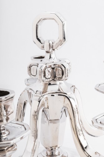 Gustave Keller - Pair of candelabras in sterling silver, Art Deco - Antique Silver Style Art Déco