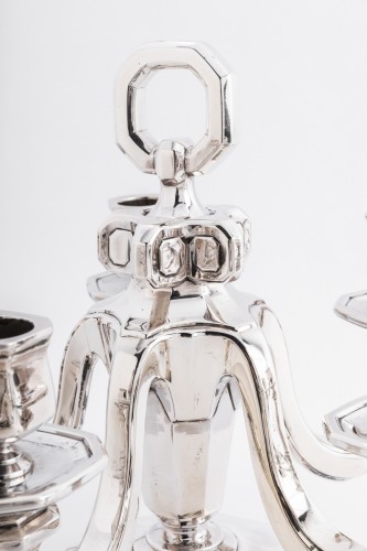 Gustave Keller - Pair of candelabras in sterling silver, Art Deco - silverware & tableware Style Art Déco