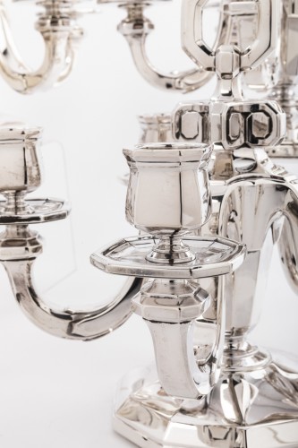 Gustave Keller - Pair of candelabras in sterling silver, Art Deco - 