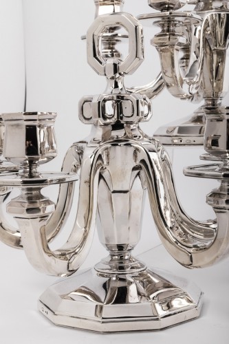 Gustave Keller - Pair of candelabras in sterling silver, Art Deco - Art Déco