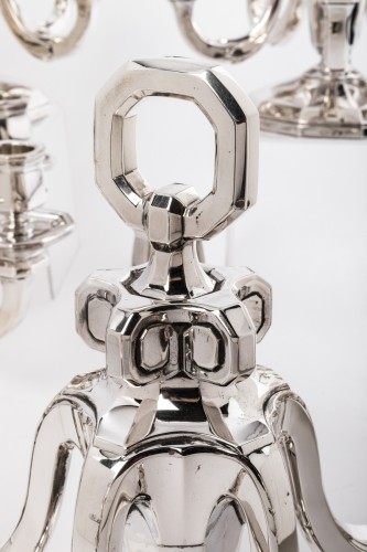 Art Déco - Gustave Keller - Pair of candelabras in sterling silver, Art Deco