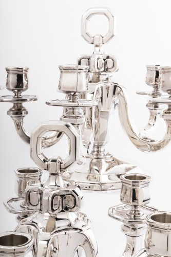 Antiquités - Gustave Keller - Pair of candelabras in sterling silver, Art Deco