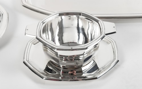 Jean E. Puiforcat - Solid silver platter set circa 1925 - Antique Silver Style Art Déco