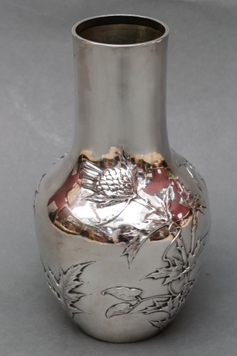 Edmond Tetard– Vase aux chardons Argent massif époque - Argenterie et Orfèvrerie Style Art nouveau