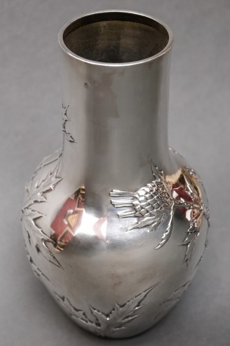 Antique Silver  - Edmond Tetard - Vase with thistles Sterling silver circa 1900