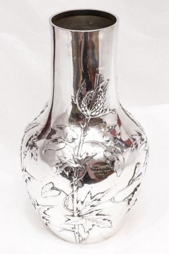 Antiquités - Edmond Tetard - Vase with thistles Sterling silver circa 1900