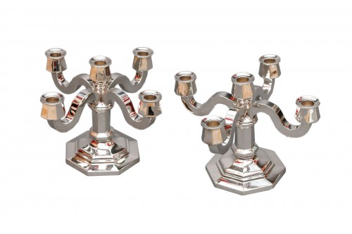  Pair of low candelabra in solid silver Circa 1950