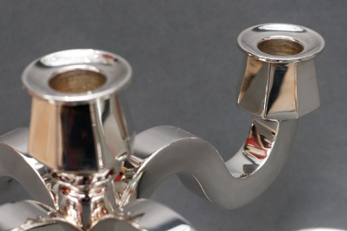 Paire de candélabres bas en argent massif vers 1950 - Emmanuel Redon Silver Fine Art