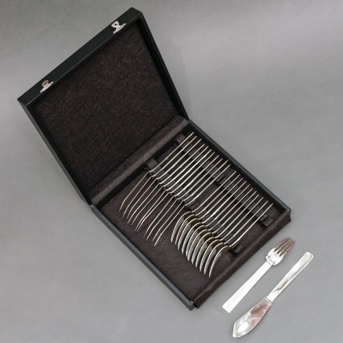 Lapparra - Box of 12 silver fish cutlery Art déco period - Antique Silver Style Art Déco