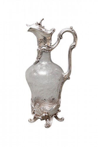  Boin Taburet – Ewer in engraved crystal and solid silver 19th century