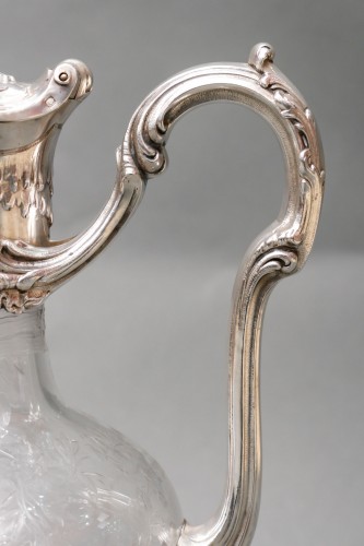 Boin Taburet – Aiguière en cristal gravé et argent massif XIXè - Argenterie et Orfèvrerie Style Napoléon III