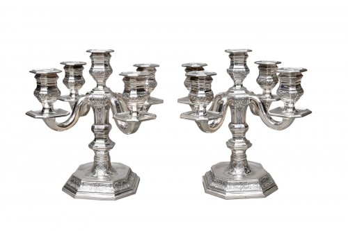  TETARD Frères - Pair of low candelabras in solid silver circa 1930