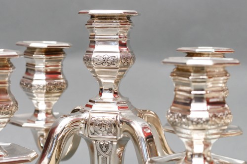 TETARD Frères - Paire de candélabres bas en argent massif circa 1930 - Argenterie et Orfèvrerie Style Art Déco