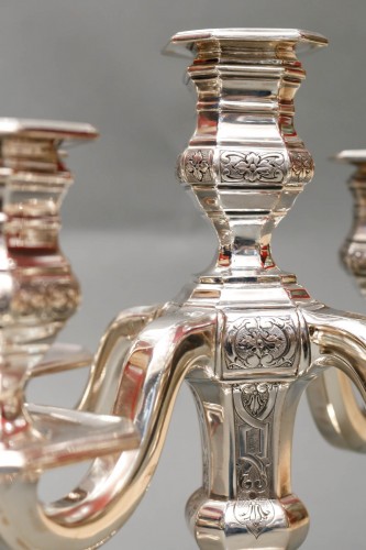 20th century -  TETARD Frères - Pair of low candelabras in solid silver circa 1930