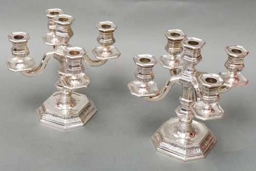 Art Déco -  TETARD Frères - Pair of low candelabras in solid silver circa 1930