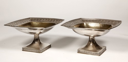 Art nouveau -  Gorham – Pair of Sterling Hammered Silver Cups Birmingham