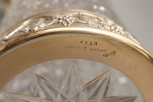 Antiquités - ODIOT - Pichet en cristal taillé monture en vermeil XIXe