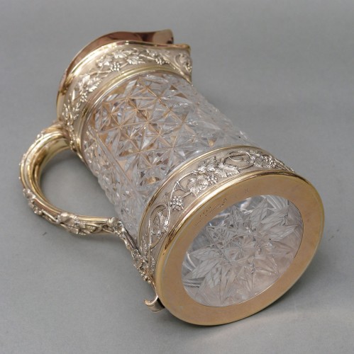 Antiquités - ODIOT - Pichet en cristal taillé monture en vermeil XIXe