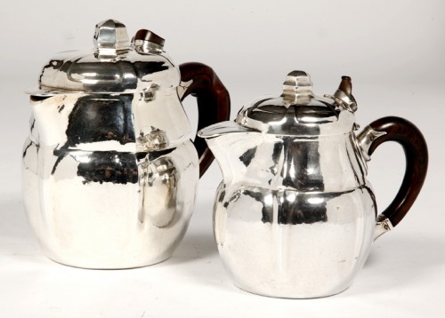 20th century - G. LECOMTE - Set of two 20th century silver teapots