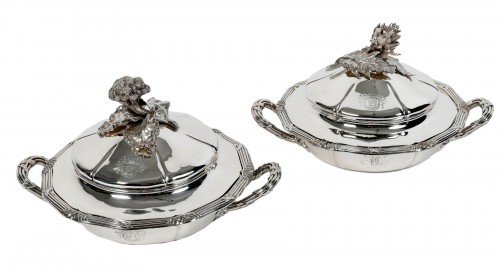  Gustave ODIOT – Pair of 19th century solid silver vegetable bowls