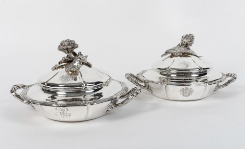 Napoléon III -  Gustave ODIOT – Pair of 19th century solid silver vegetable bowls