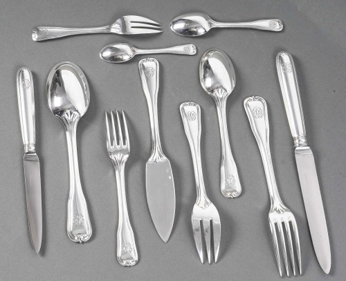 Puiforcat - silver flatware 141 pieces &quot;choiseul&quot; model  - Antique Silver Style Art Déco